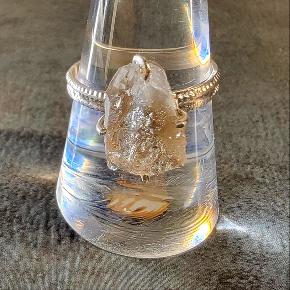 Handcrafted Jewelry - Raw Smoky Topaz Quartz Stone Sterling Silver Ring Size 9 Crystal Gemstone Boho